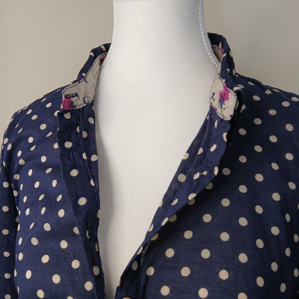 Anthropologie Navy Polka Dot Button-Up Blouse - Picture 4 of 10